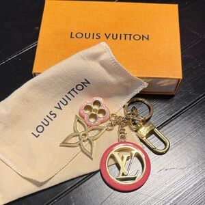Louis Vuitton Gold and Pink Floral Bag Charm